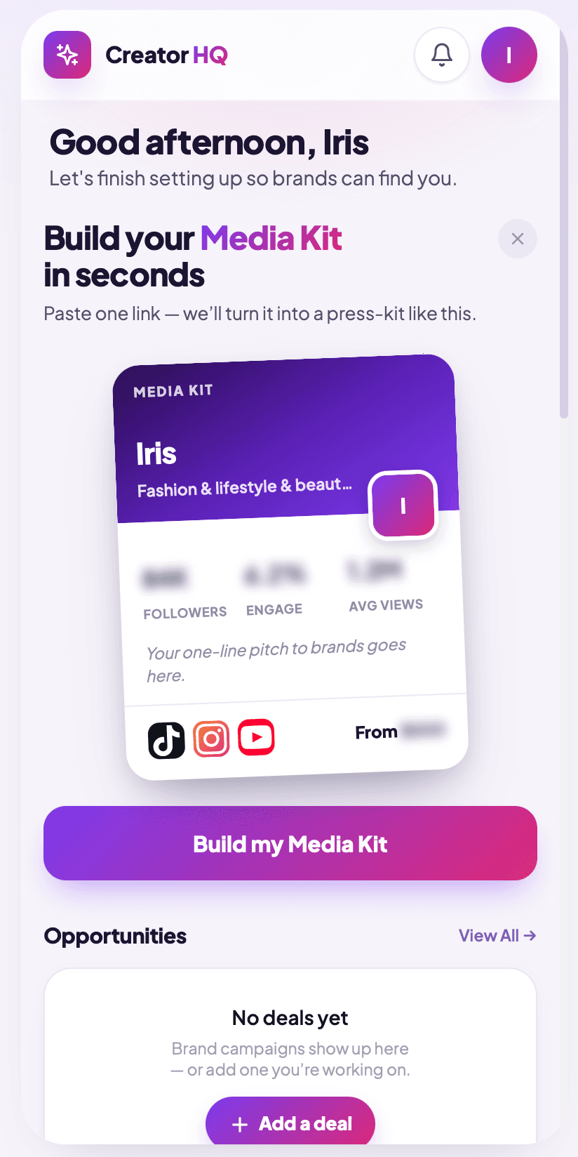 Creator HQ homepage screenshot