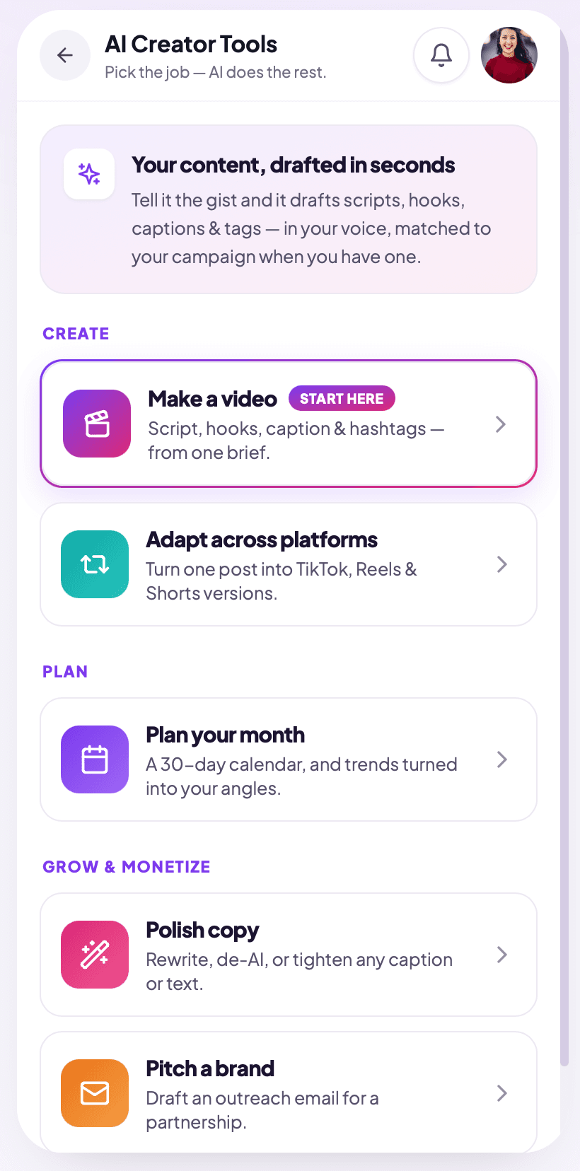 Creator HQ AI tools screenshot